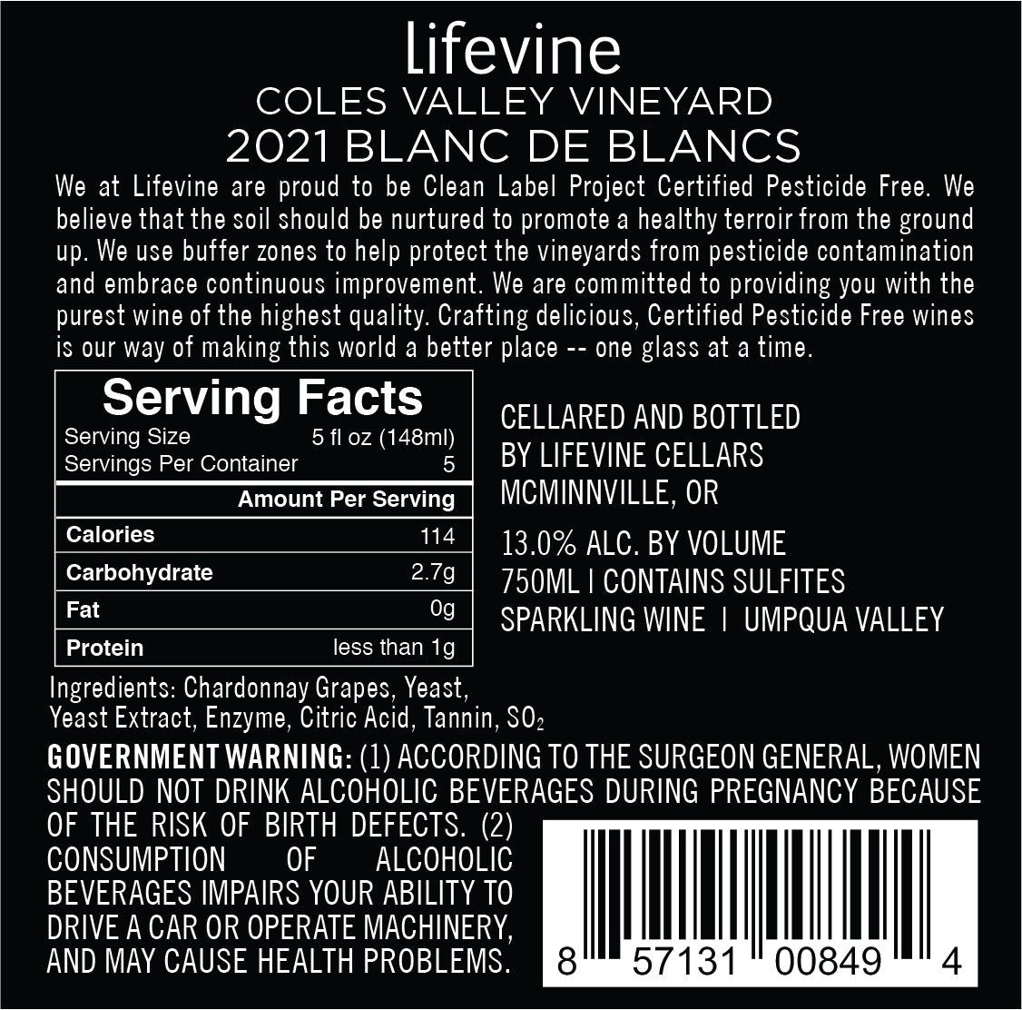 Blanc de Blancs Sparkling - Lifevine Wines