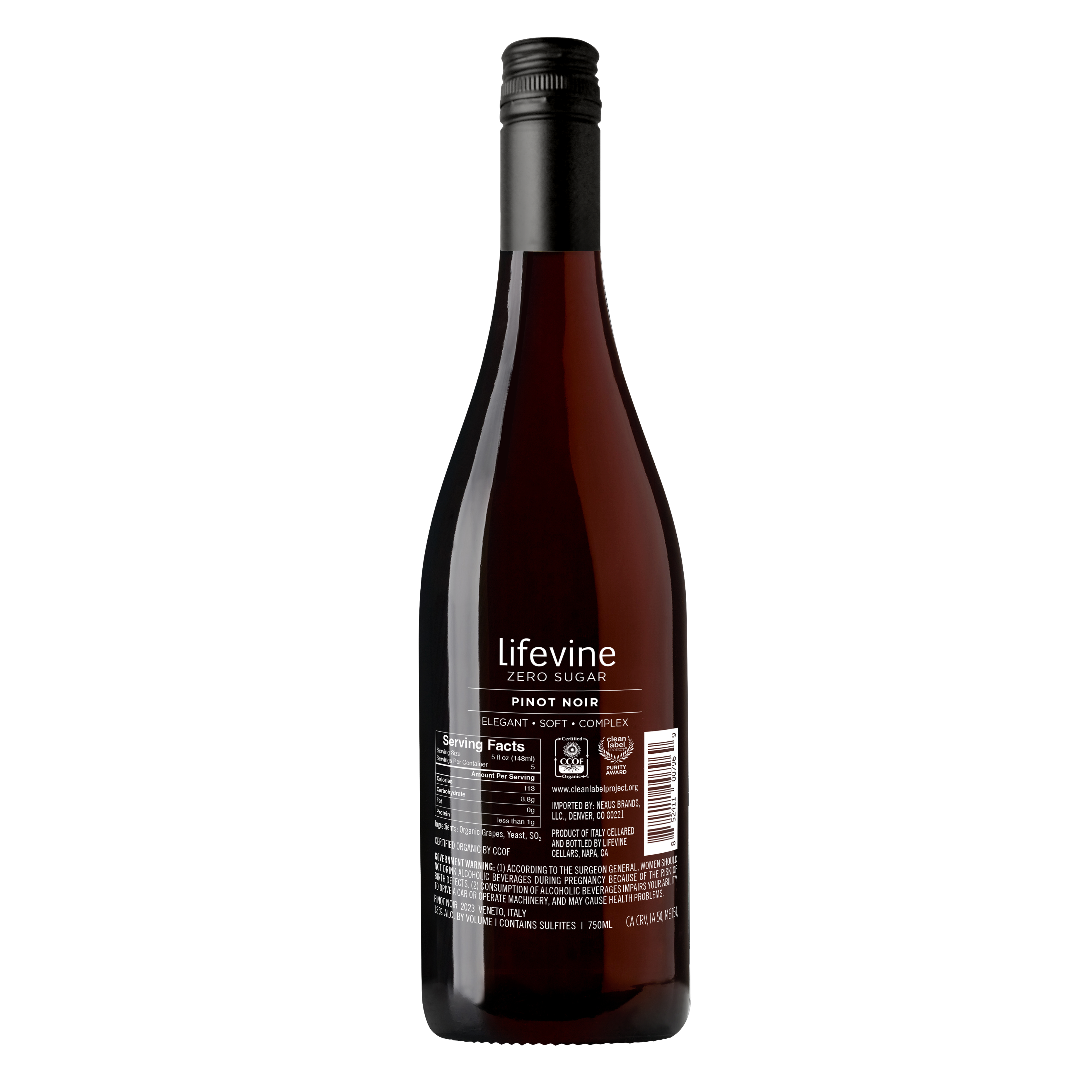 Lifevine Zero Sugar Pinot Noir Bottle Back